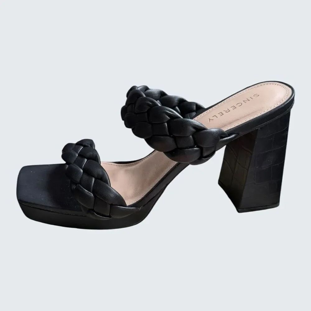 Sincerely Jules Aurora Black Braided Sandals Block Heel Platform Size 9.5